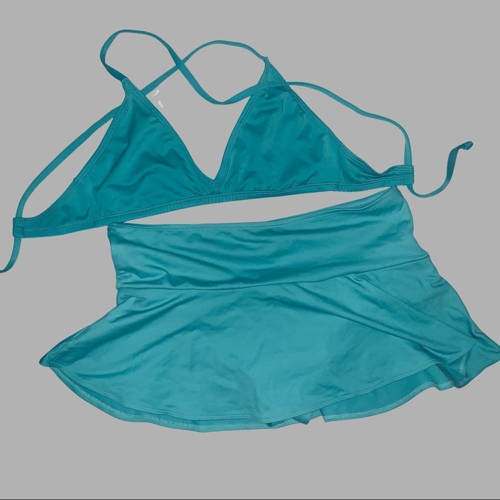 S & M Skirt With Attached Bottom & top Sea Green Solid Pualani Bikini Beachwear - Picture 6 of 12